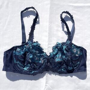 Simone Perele Amour Half Cup Underwire Bra 32D Navy Blue 13R330 Blue Lace
